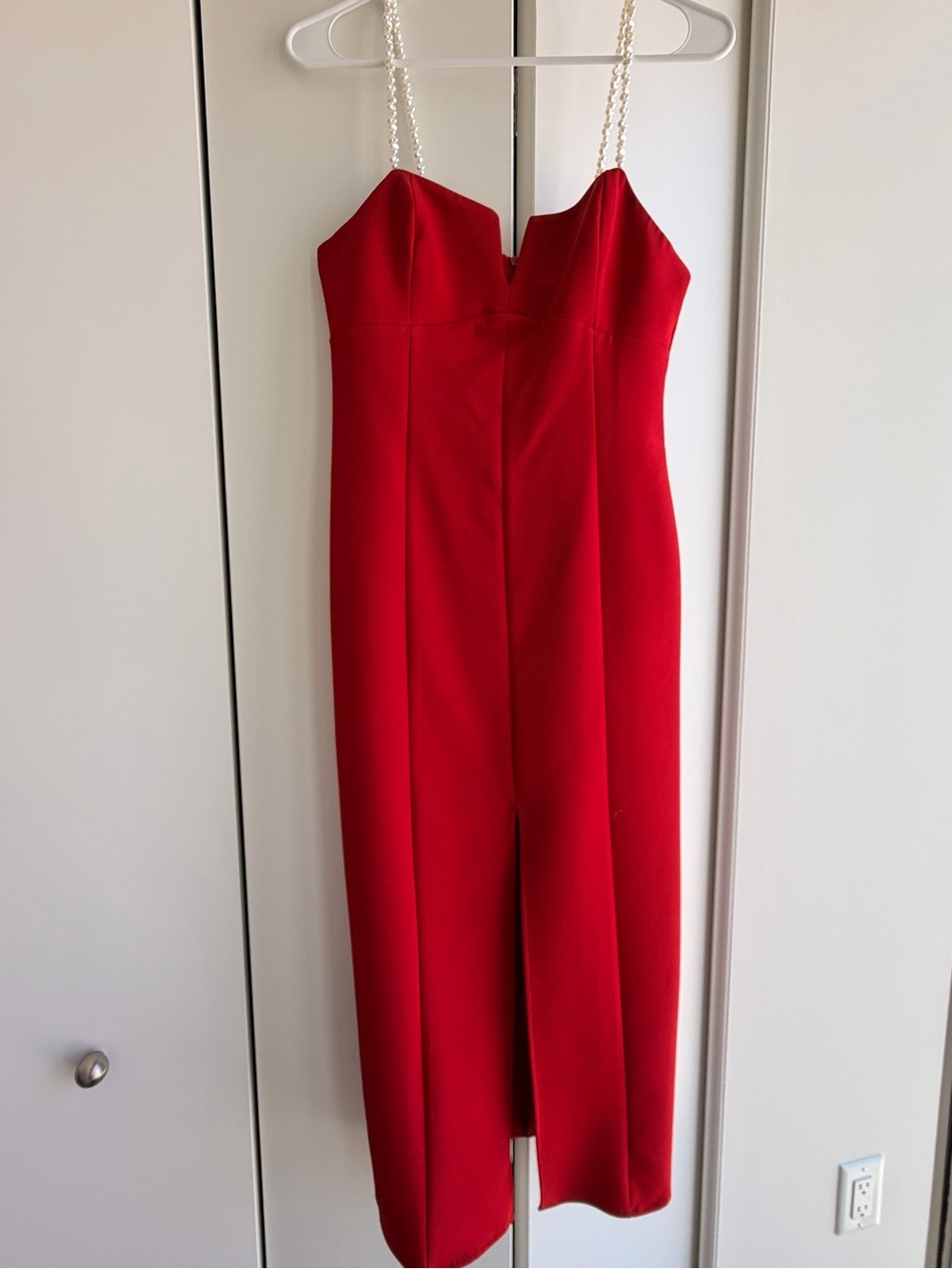 Zara Red Pearl Strap Midi Dress – Size Small